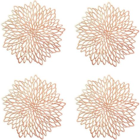Lot de 4 napperons ronds or rose en plastique évidé, isolation thermique et décoration de table – DELKEVIC