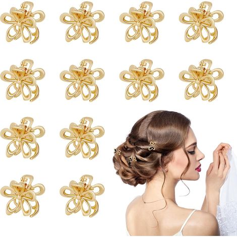 12 pinces à cheveux dorées en forme de fleur – Mini pinces à cheveux – Conviennent aux cheveux fins et épais (1/4)