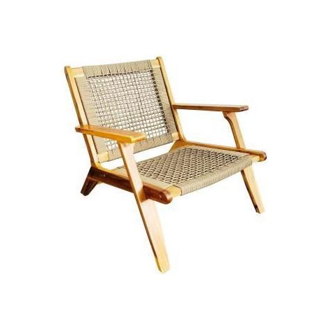 Fauteuil de jardin bas en bois d'acacia FSC – Corde tressée – Dimensions 60 x 76 x 73 cm – Couleur vert kaki