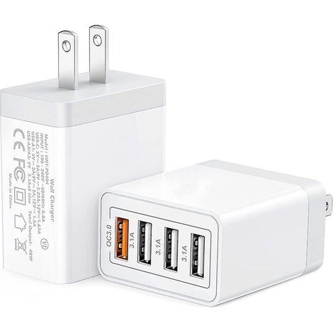 chargeur Secteur Usb,quick Charge 3.0 33w/6a 4 Ports Chargeur Mural Rapide Adaptateur Prise Secteur Usb Multiple Universel Pour Iphone 12/11/xr/xs (1/4)