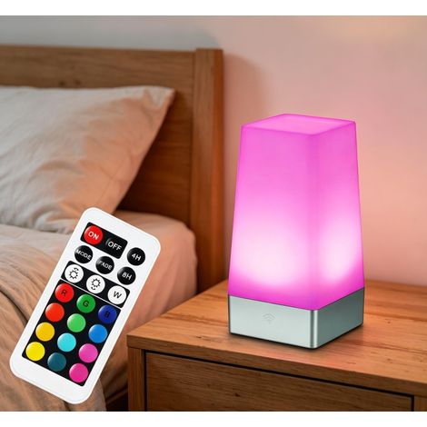 Veilleuse LED carrée avec télécommande, lampe de table à changement de couleur, piles AA pour chambre d'enfant, chambre à coucher, cuisine (1/5)