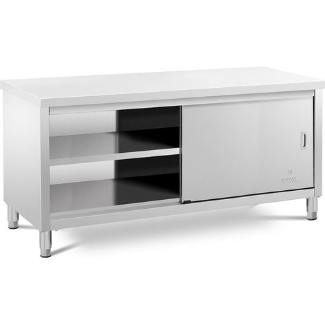 Meuble bas en acier inoxydable plan de travail cuisine armoire avec portes coulissantes (capacité de 600 kg, acier inoxydable, 1 tablette) (1/5)