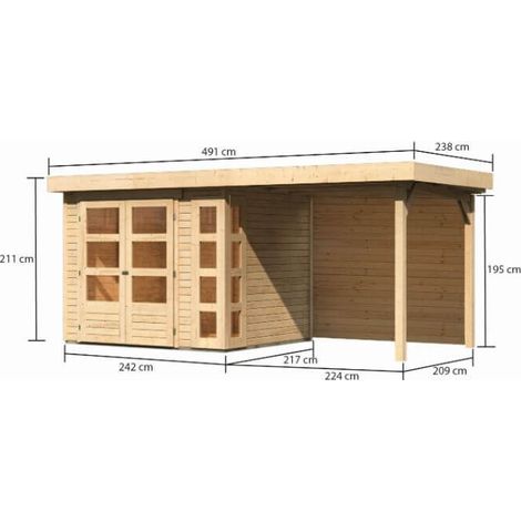 SH Kerko 4 natur 302x217x211cm mit Anbaudach 2,80m + Rückwand (1/4)