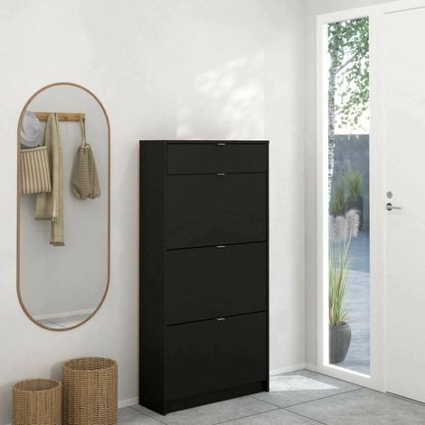 Dmora - Scarpiera Mandukhai, Mobile portascarpe, Armadio da ingresso multiuso, Mobiletto per calzature, 70x24 h140 cm, Nero (1/5)