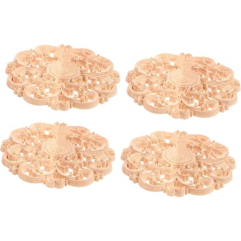 Appliques en bois sculpté, lot de 4, 10 cm diamètre (1/5)