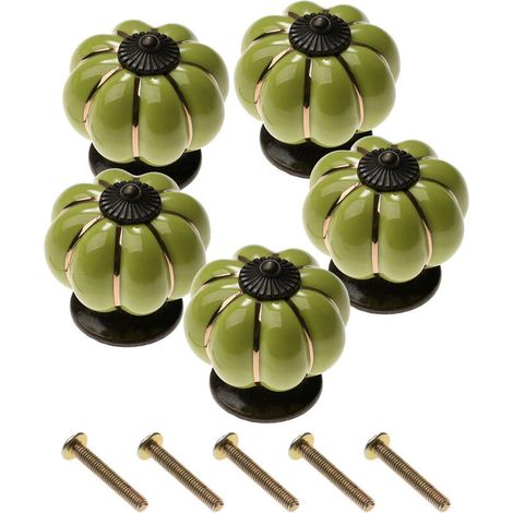 5x Cabinet Handles Vintage 40mm Ceramic Furniture Handle for Wardrobe Drawer Knobs with Screws Green (1/4)