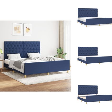 Cadre de lit sans matelas bleu 160x200 cm tissu - Cadre De Lit - Lit Double - Literie - Meuble Chambre - Têted Lit Ajustable (1/5)