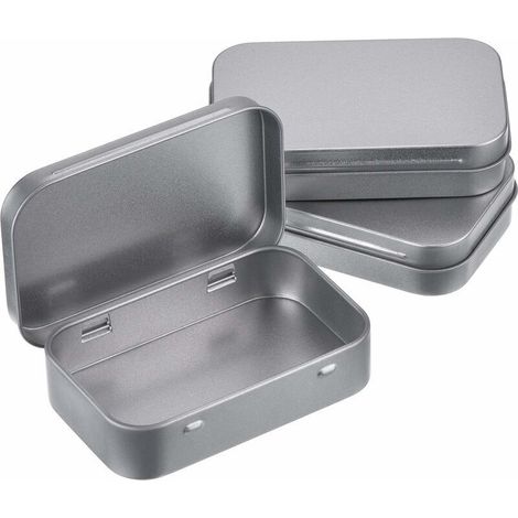 3er-Set rechteckige leere silberfarbene Metalldosen mit Scharnier, Mini-tragbare Box, kleines Aufbewahrungs-Kit-Box (1/5)