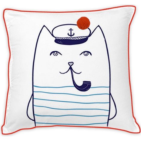 Coussin enfant imprimé chat marin en coton 40x40cm (1/3)