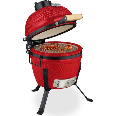 Relaxdays Kamado Barbecue, Ø 26 cm, Ceramic BBQ Grill, with Thermometer up to 450°C, Outdoor Cooking, Smoker, Egg Shape