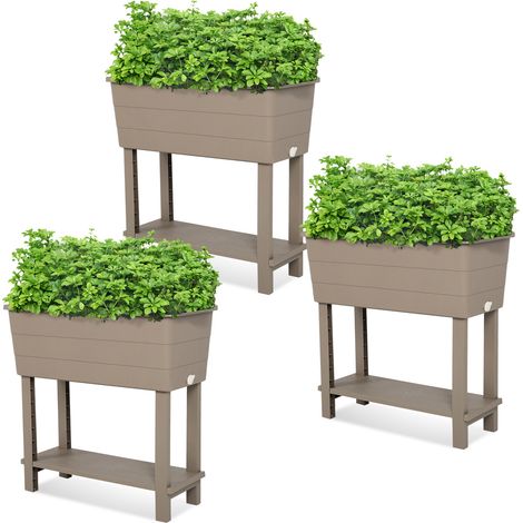Aoodor Raised Garden Bed, 3Pcs Elevated Planter Box with Legs for Outdoor Gardening-Coffee