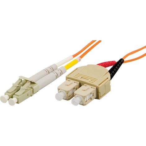 Jarretière fibre optique OM1, LC-SC, duplex, UPC, 62,5/125, 1,5 m, pour liaison et raccordement de réseau fibre optique (1/2)