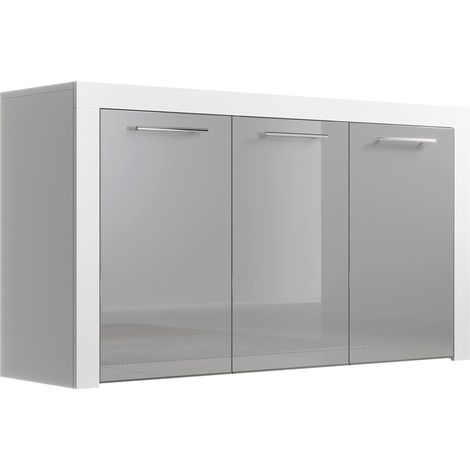 Aparador de salon 3 puertas Aparador de cocina Mueble de salon Recibidor 144x80x42cm Modelo Nelia Blanco con Gris brillo (1/4)