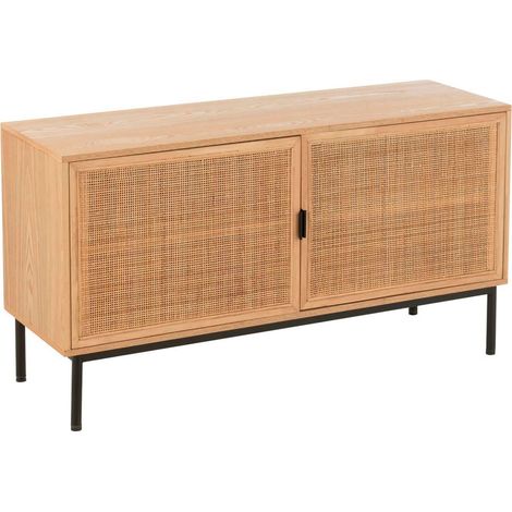 Meuble TV 2 portes 120x40x65 cm en rotin et métal noir - ADYLIA
