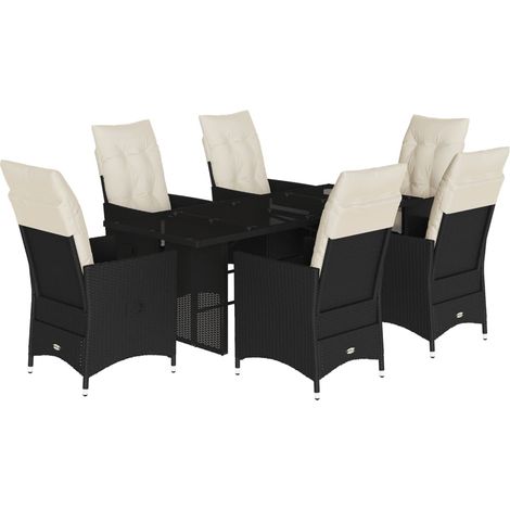 vidaXL Set da Pranzo da Giardino 7 pz Nero con Cuscini in Polyrattan (1/5)