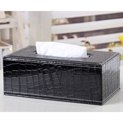 MINKUROW Porta Fazzoletti Rettangolare In Pelle Per Casa/Ufficio/Auto (Coccodrillo Nero) (1/4)
