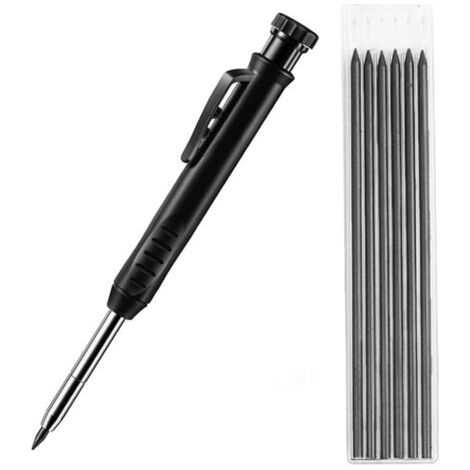Crayons de Charpentier,Crayon de Menuisier,Marqueur de Crayon Mécanique,Marqueur Trou Profond à Pointe,avec 6 Mines de Crayon,pour Chantier de Construction,jauge de marquage (Noir) (1/5)