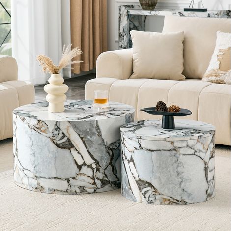 Set di 2 tavolini da salotto 62.8x44x35 cm, con vano contenitore, coperchio rimovibile, MDF, bianco (1/5)