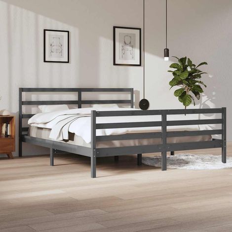 Massivholzbett Grau Kiefer 200x200 cm (1/5)