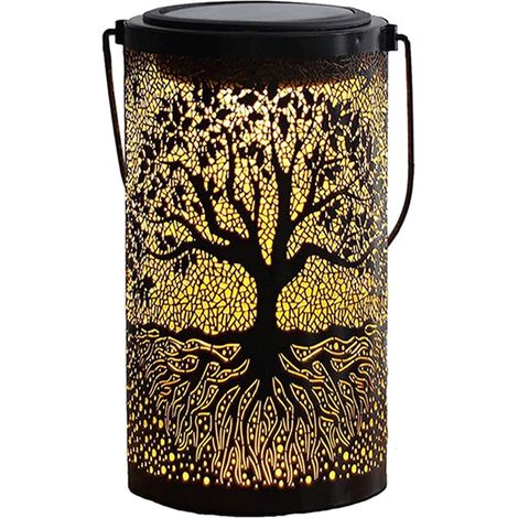 Lanterna solare cava, parasole per alberi con maniglia, luci da giardino sospese per portico, cortile, prato, patio, patio (nera) (1/5)