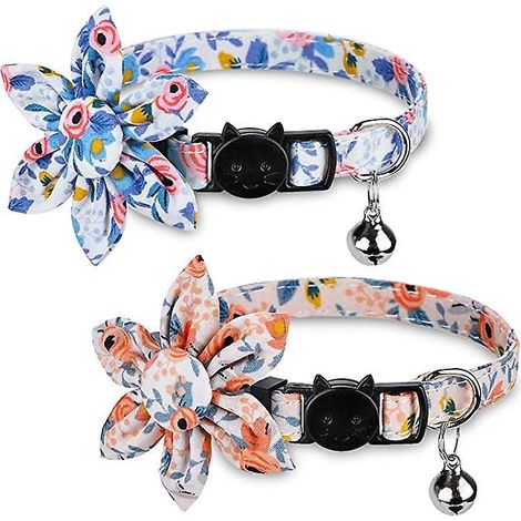 Abnehmbares Blumen-Katzenhalsband mit Glöckchen (Blau und Orange) – 2-teiliges Set mit Glöckchen-Katzenhalsband, Sonnenblumen-Katzenhalsband und Zubehör (1/5)