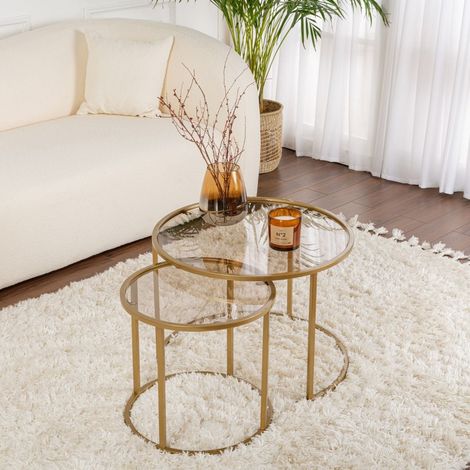 Moderne Runde Couchtisch 2er-Set Uru Gold - Bronze Glas - 60/42