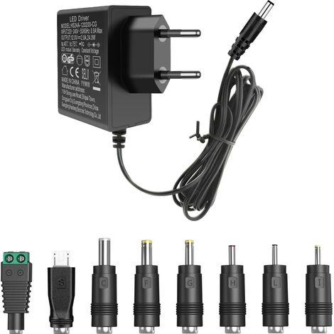 Adaptateur AC 12V 2A Alimentation, 12 Volt Power Supply pour LED Strip Electronique LED Bande Lumière CCTV Caméra Routeur Moniteur LCD Disque Dur Externe, avec 8 adaptateurs DC mâle (1/5)