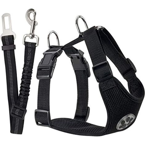 Car Safety Harness and Leash Set, Multifunction Adjustable Breathable Fabric Regular Vest Harness with Seat Belt for Car Road Travel Walking
