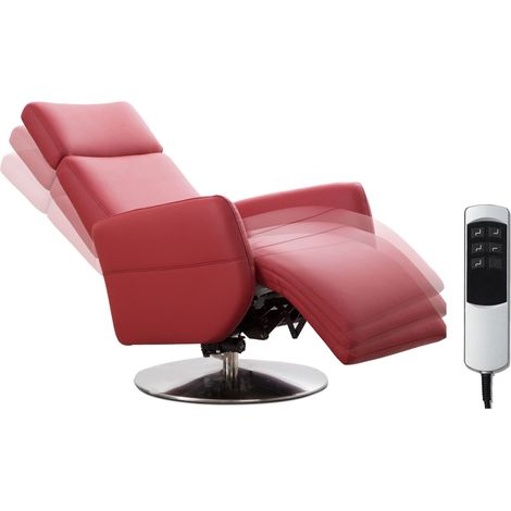 Fauteuil Relax avec 2 Moteurs Électriques, avec Télécommande, Fonction Relax/couchée, Taille Ergonomique L, Max 130 kg, 71 x 112 x 82 cm, Cuir Véritable, Rouge (1/5)