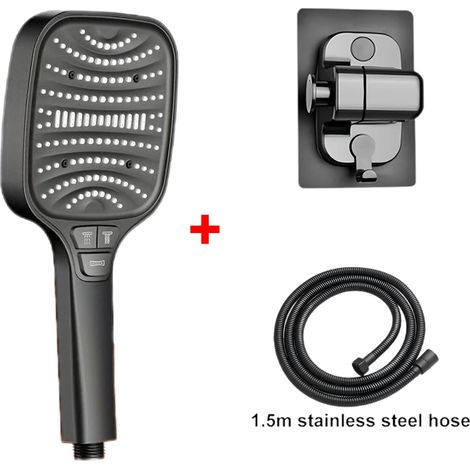 (Ensemble noir) Pommeau de douche turbo à 8 jets, grand panneau de 12 cm, économe en eau, filtre ABS épais anti-explosion (1/5)