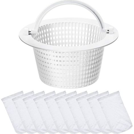 Panier de Skimmer Panier de Filtration Petite Taille Standard avec 10 Chaussettes de Skimmer de Piscine Filtres en Tissu de Nylon Élastique Durables (Poignée Blanche) (1/4)