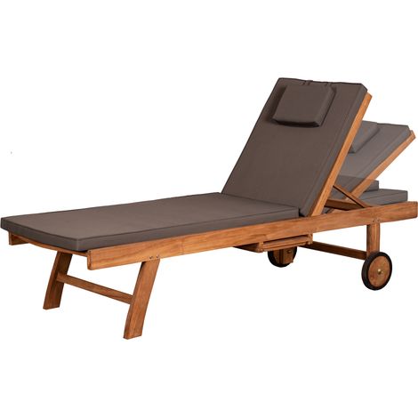 deVries Gartenliege ""WOODIE"" Lounger aus Teakholz inkl. Polster grau 65x205x40cm (1/2)