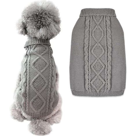 Hundepullover, warm, weich, gestrickt, grau, Größe XL