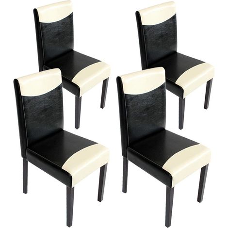 Lot de 4 chaises de salle à manger cuisine design moderne en PVC noir et blanc pieds foncés 040007528 (1/2)
