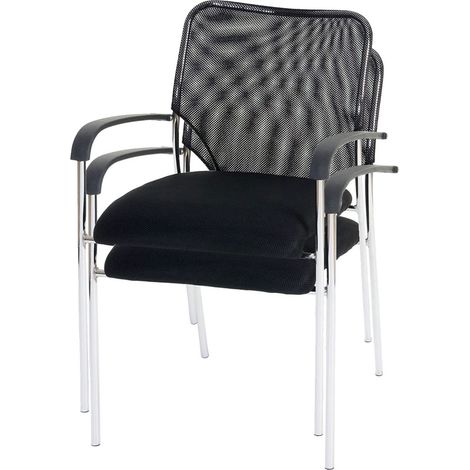 Lot de 2 chaises de conférence / visiteur Tulsa, empilable, tissu siège noir, dossier noir (1/3)