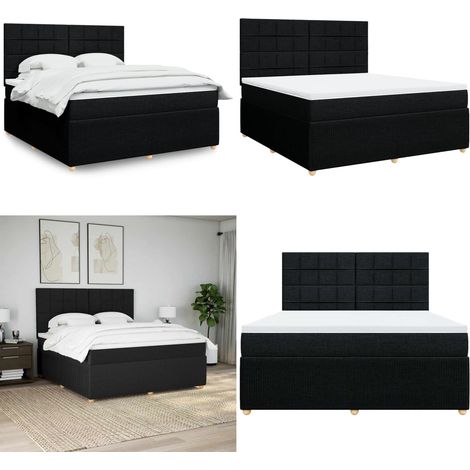 vidaXL Sommier à lattes de lit avec matelas Noir 180x200 cm Tissu (1/5)