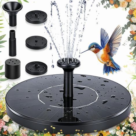 Fontaine Solaire, Flottante Pompe Bassin Solaire, Pompe Solaire Bassin Extérieur Décorative, Aucune Pile requise, Ausgestattet mit 6 Düsen, pour Jeux d'eau, Bains d'oiseaux et Étangs (Noir) (1/5)