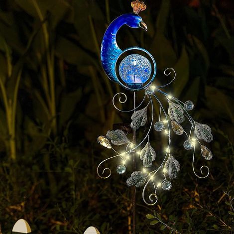 Piquet lumineux solaire en métal en forme de paon pour jardin, étanche, avec guirlande lumineuse LED pour la décoration extérieure de terrasse et de jardin. (1/4)