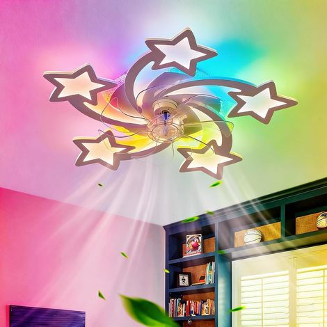 RGB Ceiling Fan With Light Remote Control APP, Lamp Fan Ceiling Reversible 6 Speeds Dimmable Silent Timing (1/5)