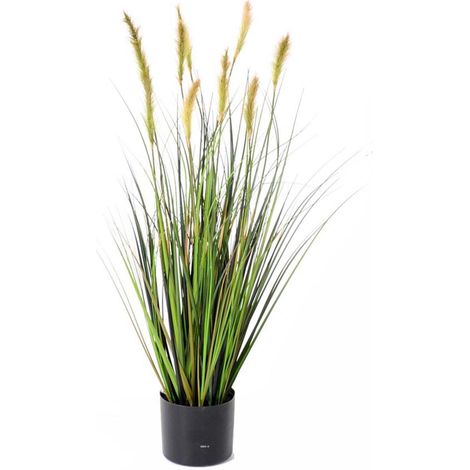 Graminée en pot factice plante eau & quenouille H60cm D30cm Vert-jaune - dimhaut: H 60 cm - couleur: Vert-jaune