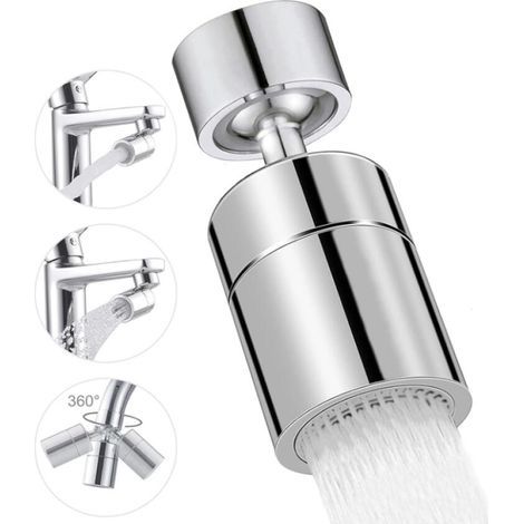 argent，Aérateur de Robinet, 360° Pivotant Embout Robinet Cuisine, 2 Modes Mousseur Robinet Economie Eau, Pour Robinet Pour Éviers de Cuisine Salle de Bain lavabo