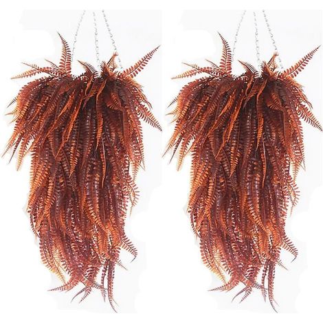 Lot de 2 plantes artificielles en plastique à suspendre,Plantes artificielles à suspendre,Fougère Brun,Pour l'intérieur et l'extérieur,Pour balcon, pot de mariage