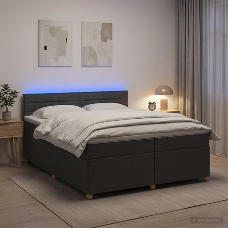 Cama box spring con colchón Gris oscuro 200 x 200 cm Tela (1/5)