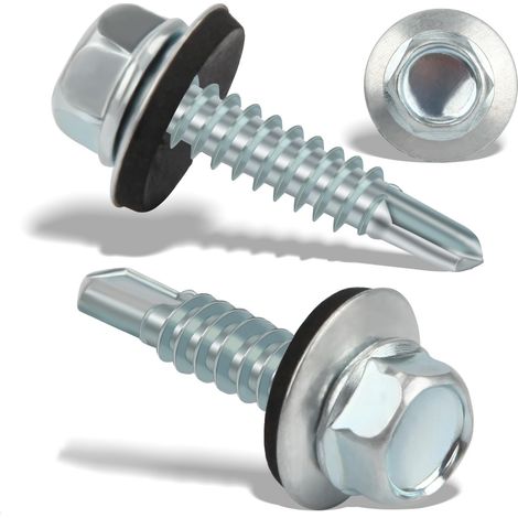 Vis Autoforeuse Inox Bac Acier Hexagonale 80PCS 5,5x25MM - Autoperforante pour Metal - Vis Etanche Avec Joint Tole Toiture - Argenté (1/5)