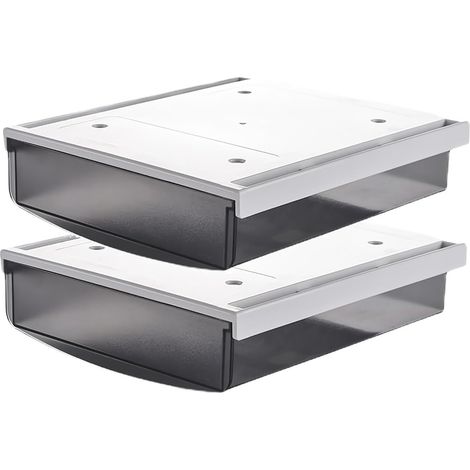 2X 1,7L Tiroirs Sous Bureau, 21x18x5,4cm Autocollant Boîte à Tiroirs Cachée, Organisateur Boîte Rangement pour Bureau/Meuble/Bibliothèque/Armoire de Cuisine, 2 Unités Givré Noir