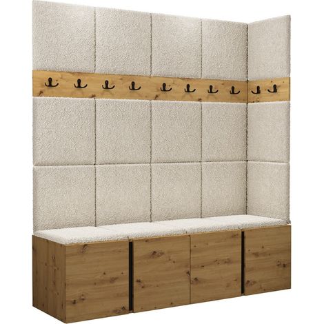 Conjunto para recibidor Pinis II, Abriamo 3, 186x168x46cm, Tapiz, Aglomerado laminado, Colocada, Montada en la pared
