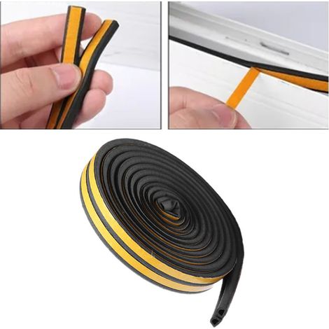 Ruban adhésif isolant acoustique pour portes et fenêtres - Type D noir - 3 bandes de 10 mètres - 330g élastomère - Détachable 4-6mm (1/5)