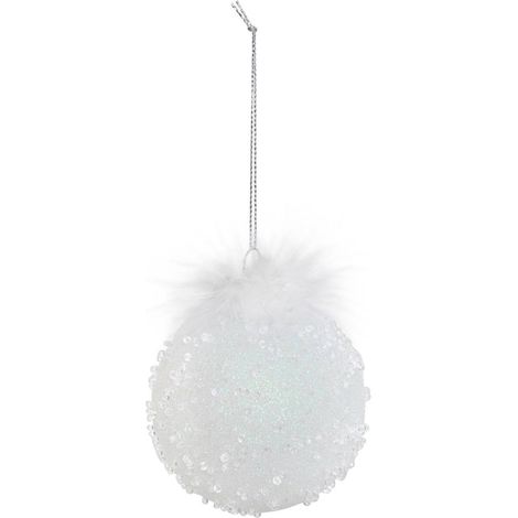 Palla di piume in vetro d.8cm bianco - Feeric lights & christmas