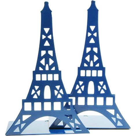 1 paire de serre-livres décoratifs en forme de tour Eiffel, en métal - Pour étagère, bureau, etc. bleu marine (1/5)