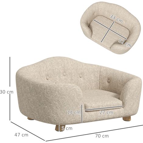 Canapé pour chien avec poche dorsale, revêtement peluche et coussin, lit pour chat, pour petits chiens, pin, blanc crème, 70x47x30 cm (1/5)